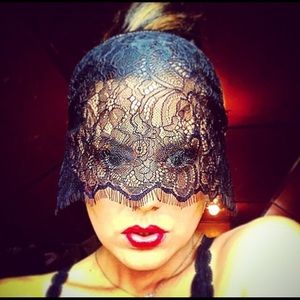 Black lace veil headband